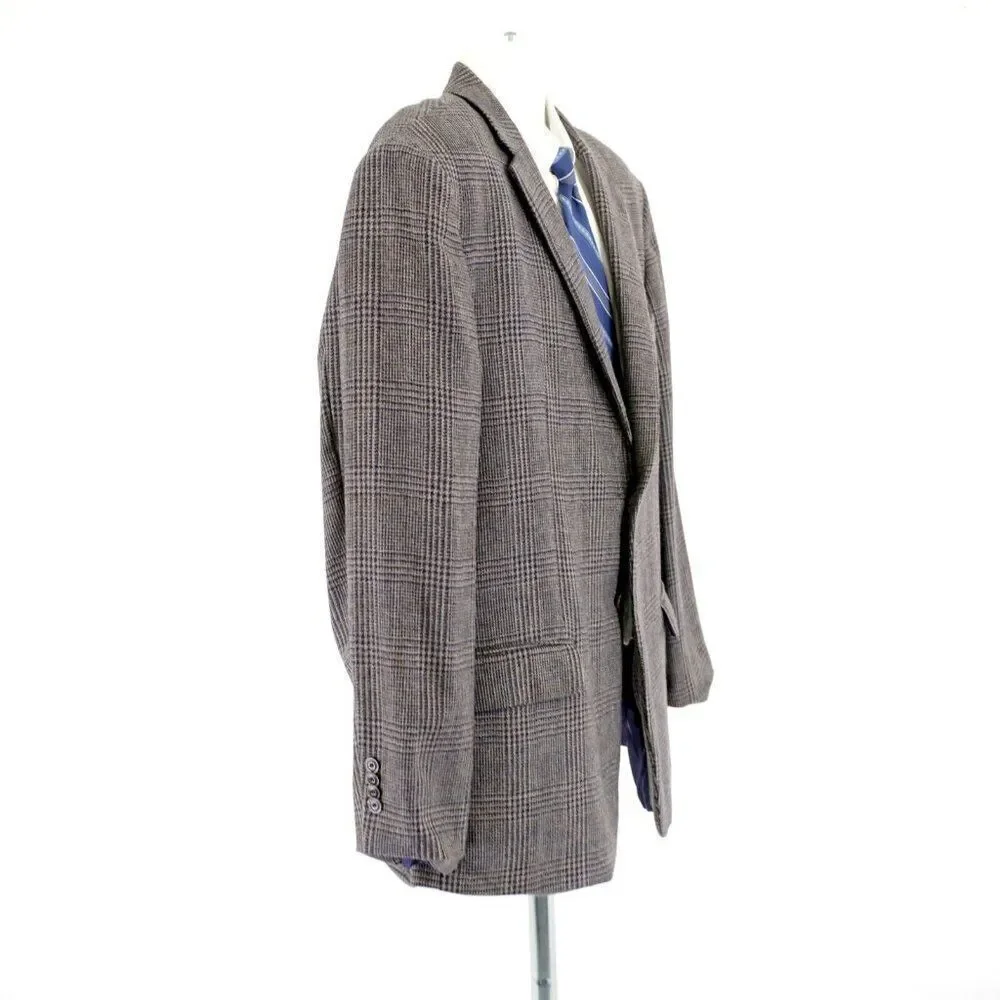 Jos A Bank 1905 Soft Tweed Wool Glen‎ Plaid 44R / Slim 46R Gray Tan Brown Blue
